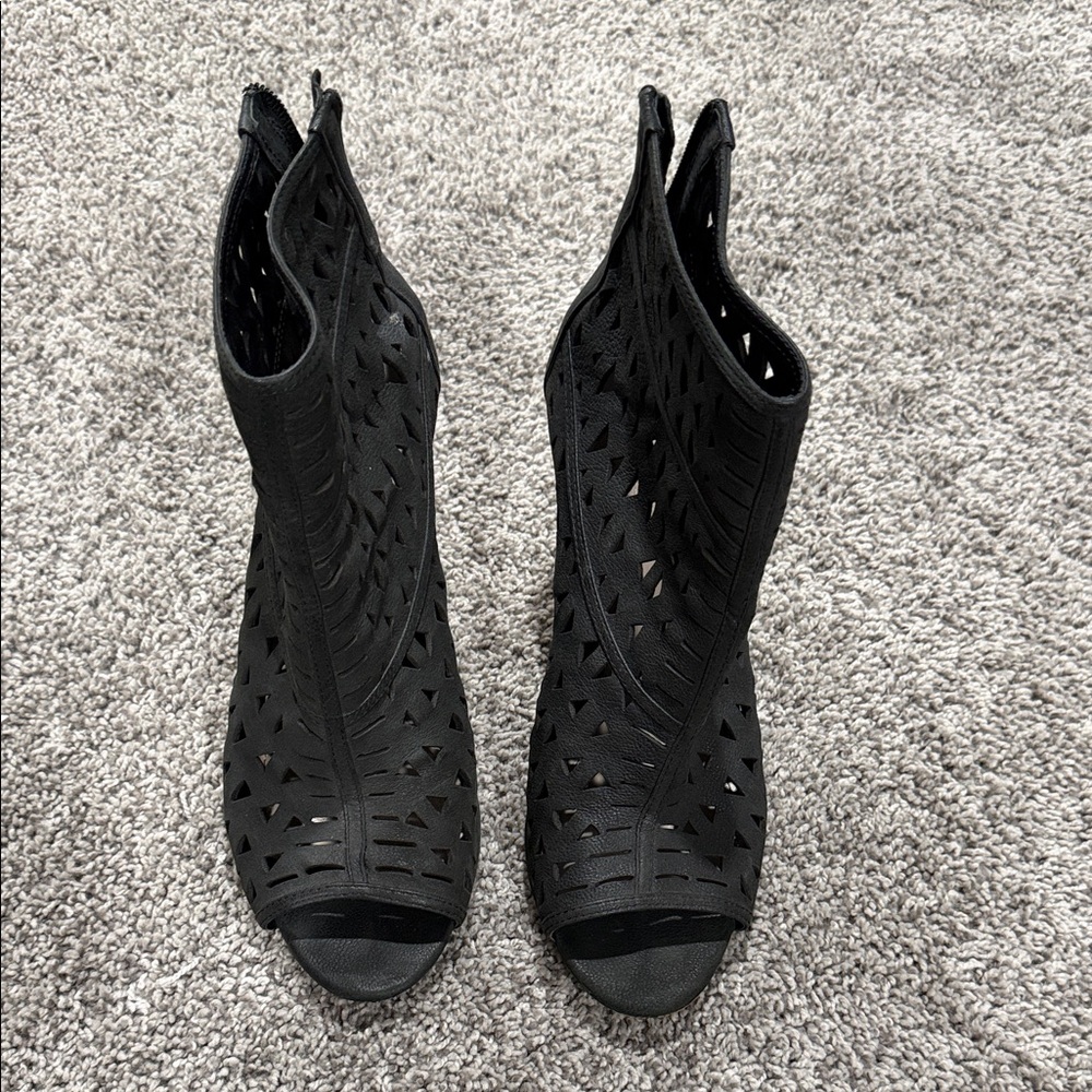 Black Cutout Peep-Toe Booties - Women's Fashion Heels